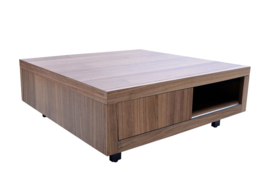 Fort walnoot salontafel 95 x 95 met schuif deur cm op en snel leverbaar