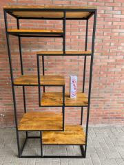 MMB031 * Industriële boekenkast metaal mangohout 90 cm breed extra laag geprijst