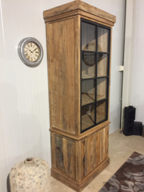 Brent Vitrinekast   Cabinet recyclend Teak met 1 metaaldeur 80 cm breed ..