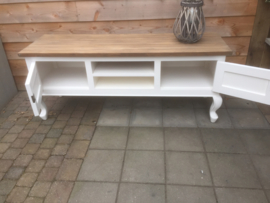 TV Meubel Queen Ann poot Barok 160 cm breed met drift-look teak bovenblad .