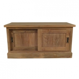 Teak TV-dressoir met schuifdeuren compact model