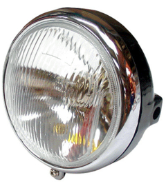 Motor KOPLAMP rond Chroom rand en Zwart kunstof huis afstand zijbevestiging ongeveer 130mm 0125zzPB.]