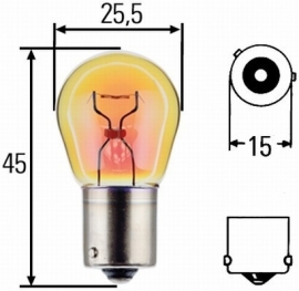 Lamp bj15 12v 21w Oranje (verzette pennen) (lamp079)