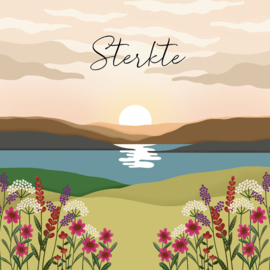 Kaartje2go.nl | Condoleance kaart met ondergaande zon en bloemen
