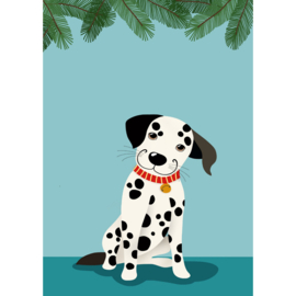 Kaartje2go.nl | Kerstkaart - Dalmatiër met een kerstmuts op