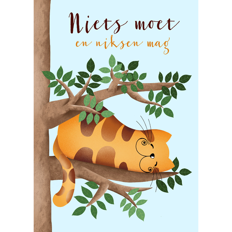 Kaartje2go.nl | Felicitatiekaart met pensioen kat doet een dutje op tak