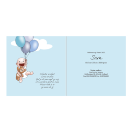 Greetsandgifts.nl | Geboortekaartje Jongetje aan een tros ballonnen