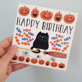 Halloween verjaardagskaart, te bestellen bij Kaartje2go