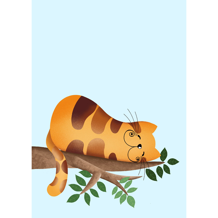 Kaartje2go.nl | Felicitatiekaart met pensioen kat doet een dutje op tak