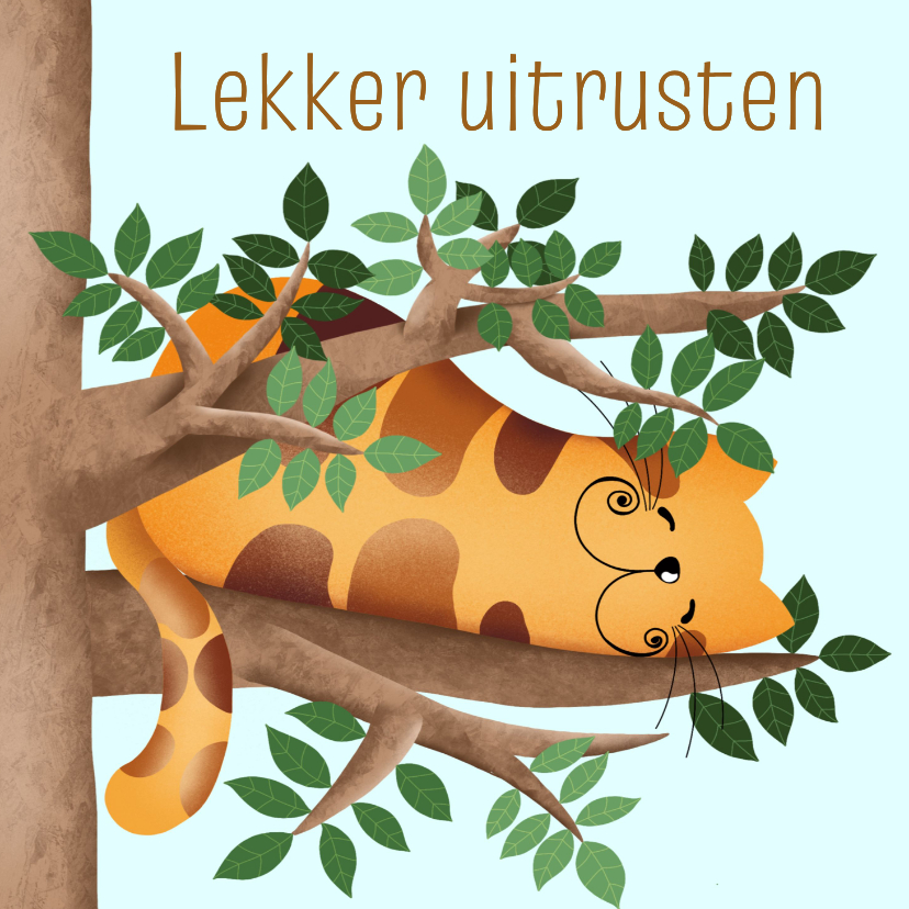 Kaartje2go.nl | Beterschapskaart kat rust uit in een boom