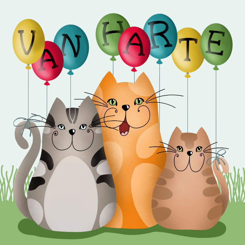 Kaartje2go.nl | Verjaardagskaart - katten met ballonnen