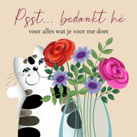 Kaartje2go.nl | Kat en een vaas bloemen