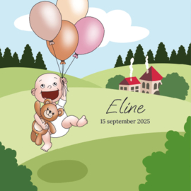 Greetsandgifts.nl | Geboortekaartje Meisje aan een tros ballonnen