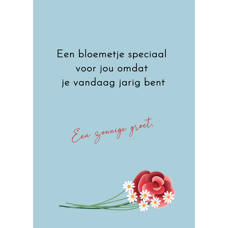 Kaartje2go.nl | Verjaardagskaart - Kat met bloemen in zijn mondje