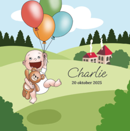 Greetsandgifts.nl | Geboortekaartje Baby aan een tros ballonnen