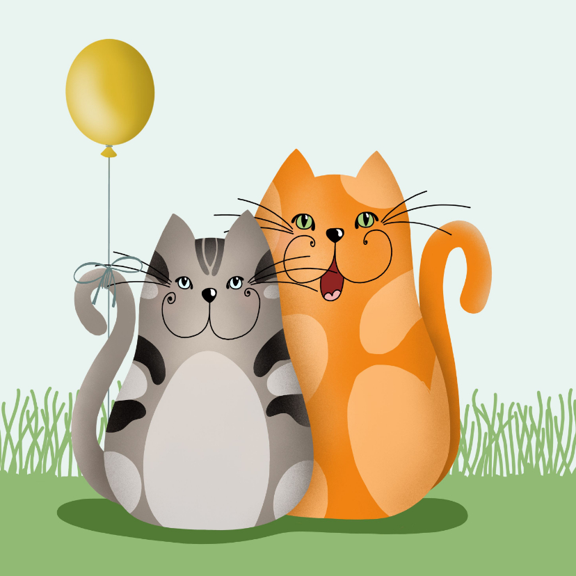 Kaartje2go.nl | Verjaardagskaart - katten met ballonnen