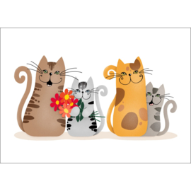 Kaartje2go.nl | Beterschapskaart - groepje katten met een bosje bloemen