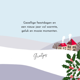 Kaartje2go.nl | Kerstkaart - Landschap met haas en roodborstje