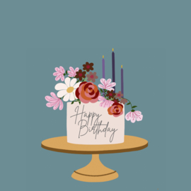 Verjaardagskaart | Taart met bloemen
