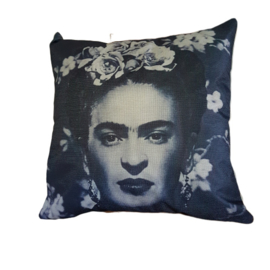 Frida Kahlo kussen-zwart/wit