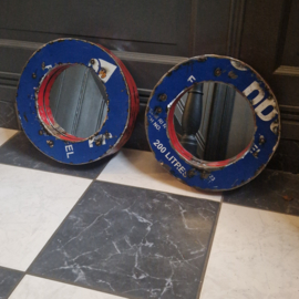 Vintage spiegel rond/blauw