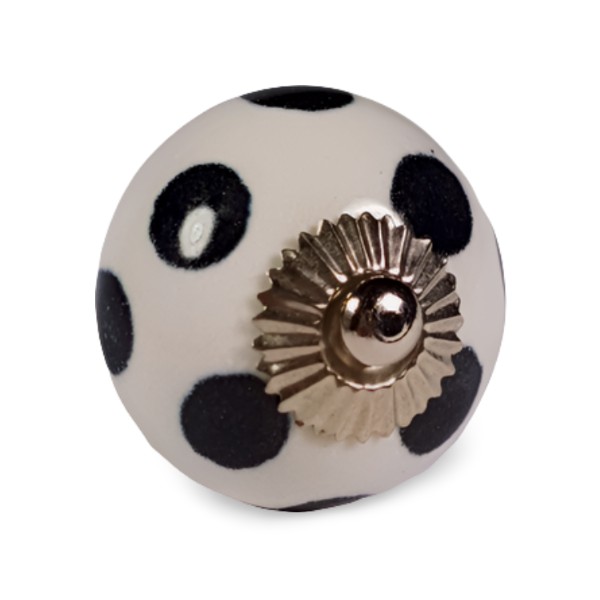 porseleinen deurknop DOTS-wit zwart