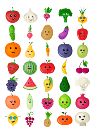 2 Grote Stickervellen Fruit en Groenten