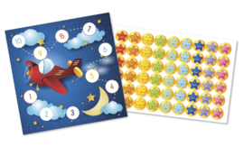2 cartes de récompenses avec 54 grands autocollants - Voler à travers les étoiles