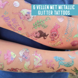 100 Tatouages pailletés sirènes - Tatouages Adhésifs pour enfants