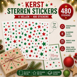 Rode en Groene Sterren Stickers - 4 Grote Stickervellen - 480 Stickers