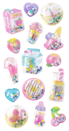 3D Shaker Stickers with Glitter Confetti - 15 Stickers
