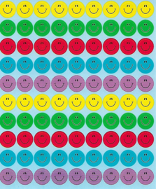 Smileys multicolores - 90 autocollants