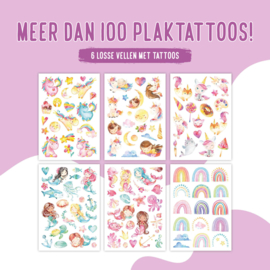 100 Tatouages adhésifs pour filles - Licornes, sirènes, arcs-en-ciel, etc.