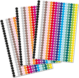 1104 Gekleurde Stippen Stickers - Label Stickers - 3 Grote Stickervellen