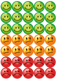 Stickervel Groen, Oranje, Rood Smileys - 35 stickers