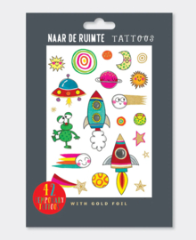 42 Tatouages adhésifs pour garçons et filles - Thème de l'espace et des planètes avec feuille d'or