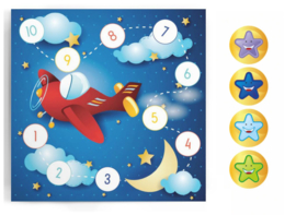 2 Belohnungskarten mit 54 großen Aufklebern - Fliege durch die Sterne