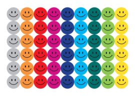 Aufkleberbogen Farbige Smileys - 54 Aufkleber
