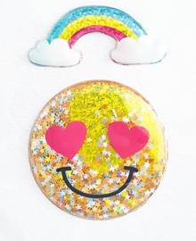 Reusachtige 3D Smiley Sticker Gevuld met Glitters