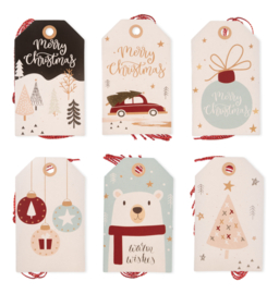 24 Cadeaulabels Kerst met Rood Touw