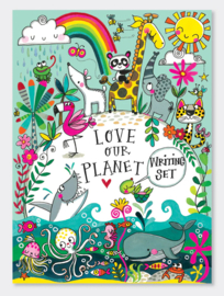 Briefpapier voor Kinderen Love Our Planet - Map met 30 Vel Gelinieerd Briefpapier & 20 Bijpassende Enveloppen & Stickers & Sluitzegels