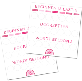 Beloningskaarten + Roze Smiley Stickers - Beginnen is Lastig, Doorzetten wordt Beloond