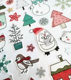 Textiel Kerststickers met Vilt Finish - 35 stickers