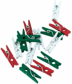 Mini Knijpers Kerst - 24 Houten Knijpertjes Kerstkleuren