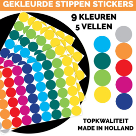 Stippen Stickers - 9 Kleuren - 5 Stickervellen