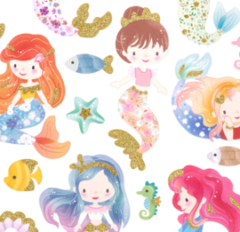 Luxus-Stickerbogen Meerjungfrauen mit goldenen Glitzerakzenten