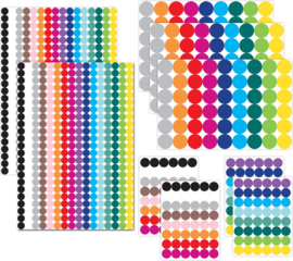 3 Maten Stippen Stickers - 1090 Ronde Etiketten - 9 Stickervellen