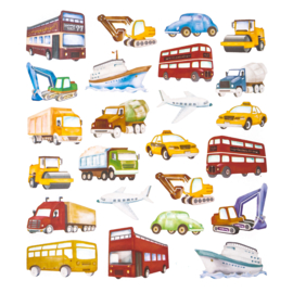 Auto's, Bouwvoertuigen, Bussen & Boten - 24 Stickers