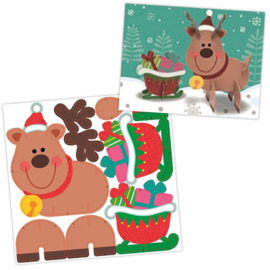 Kit de Bricolage de Noël - Renne et Traîneau en Carton avec Paillettes