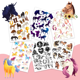 100 Horses and Unicorns Fake Tattoos - For Girls